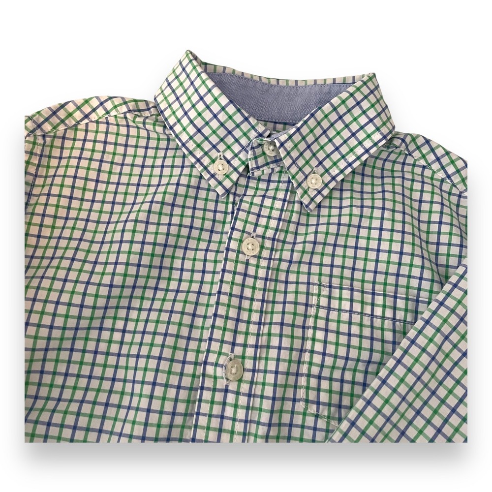 Janie and Jack Boys Green Blue Plaid Check Button Down Shirt Size 4 Cotton